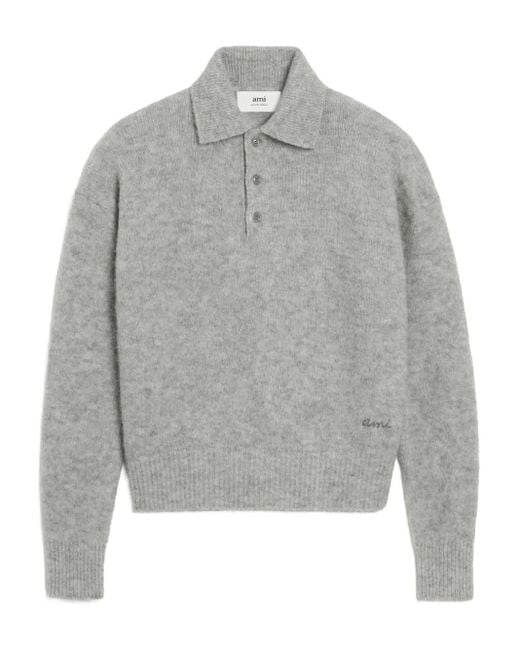AMI Langärmeliges Ami Poloshirt in Gray für Herren