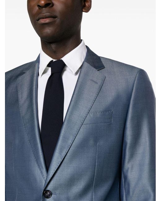 Boss Blue Single-breasted Wool Blend Suit for men