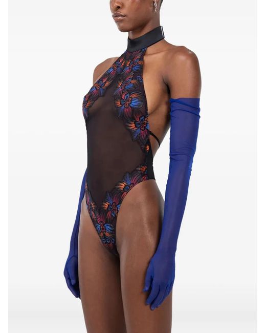 Zhilyova Gray Laia Floral-Embroidered Halter Bodysuit