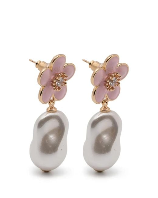 Self-Portrait White Flower-Motif Pearl-Drop Earrings