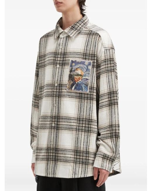 Musium Div. Gray Plaid-Pattern Patch Shirt for men