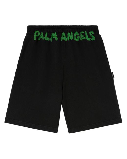 Shorts sportivi con stampa di Palm Angels in Black da Uomo