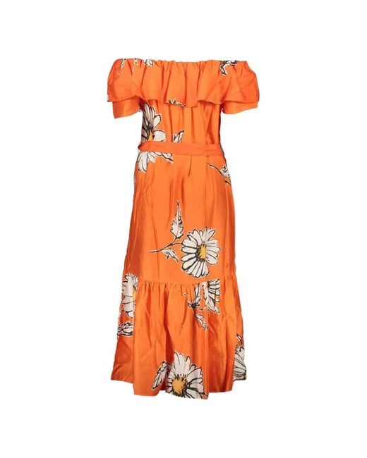 Desigual Orange Floral-Print Tiered Midi Dress
