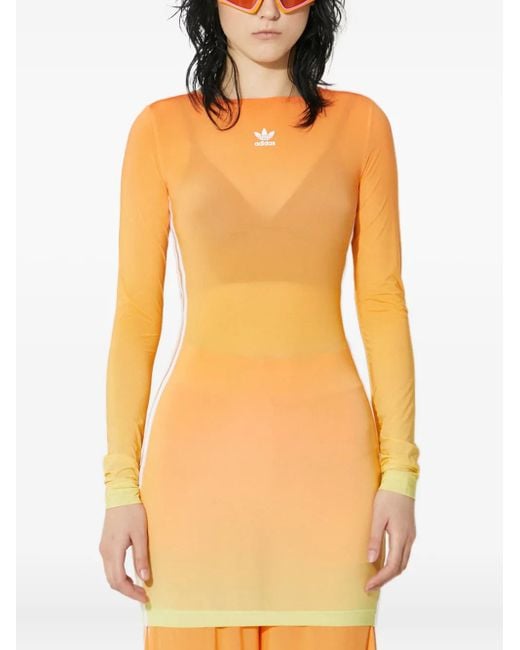 Adidas Orange Ombré-Kleid Mit Drei Streifen