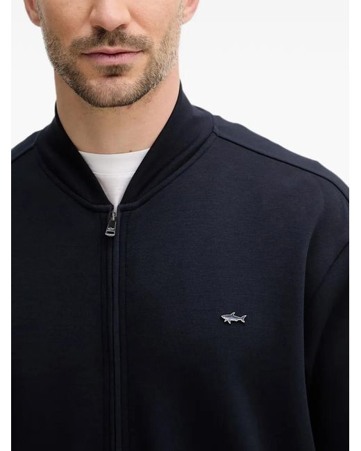 Paul & Shark Blue Logo-Plaque Zip-Up Sweater for men
