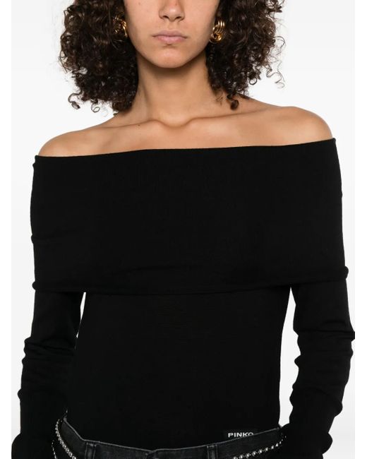 Pinko Black Off-Shoulder Wool Top