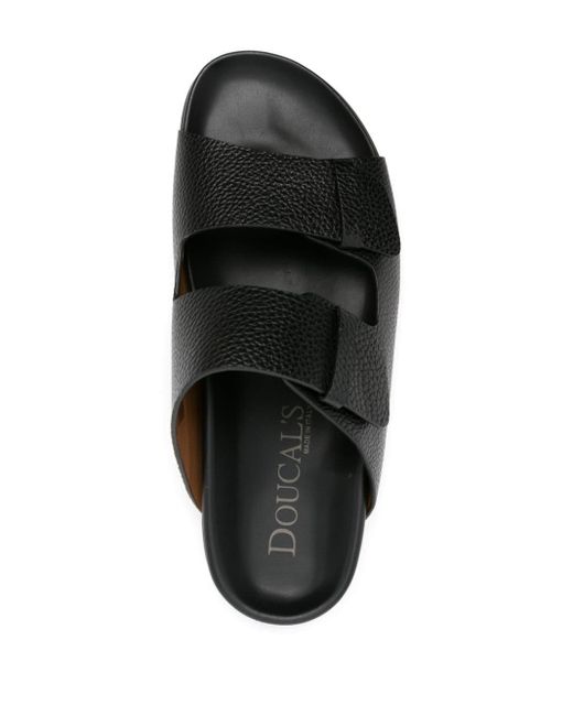 Doucal's Black Round-toe Leather Slides for men