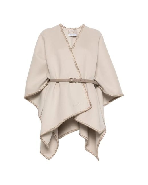 Max Mara Natural Colomba Belted Blanket-Stitch Poncho