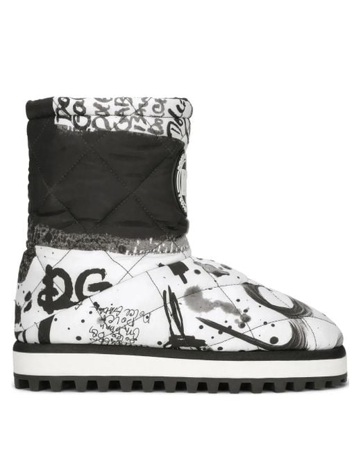 Dolce & Gabbana Black Gefütterte Stiefel Mit Farbklecks-Print