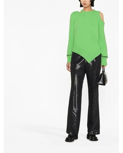 Alexander McQueen Green Cold-Shoulder Wool Jumper