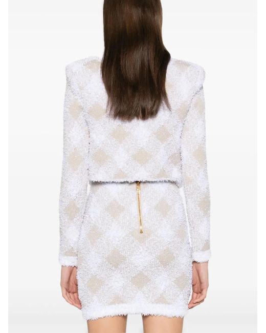 Balmain White Tweed-Jacke Mit Vichy-Karo