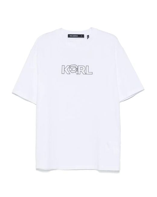 Karl Lagerfeld White Logo-Print T-Shirt for men