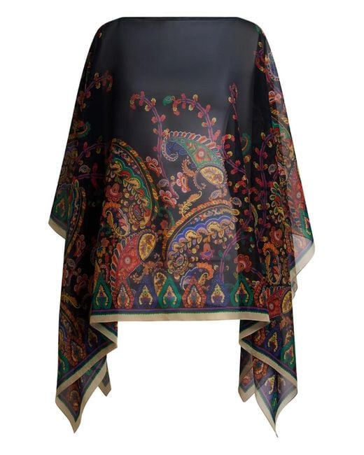 Etro Black Printed Silk Poncho