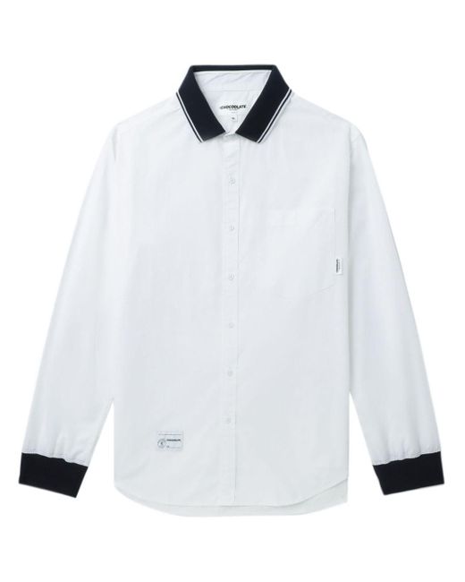 Chocoolate White Contrasting-trim Cotton Shirt for men