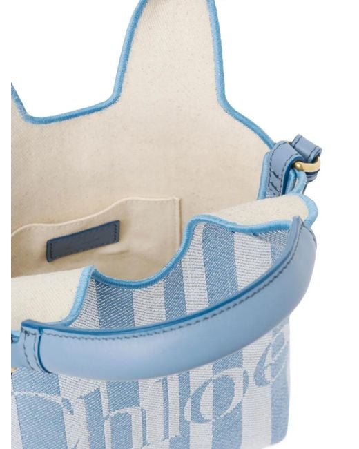 Chloé White Striped Logo-Print Mini Tote Bag
