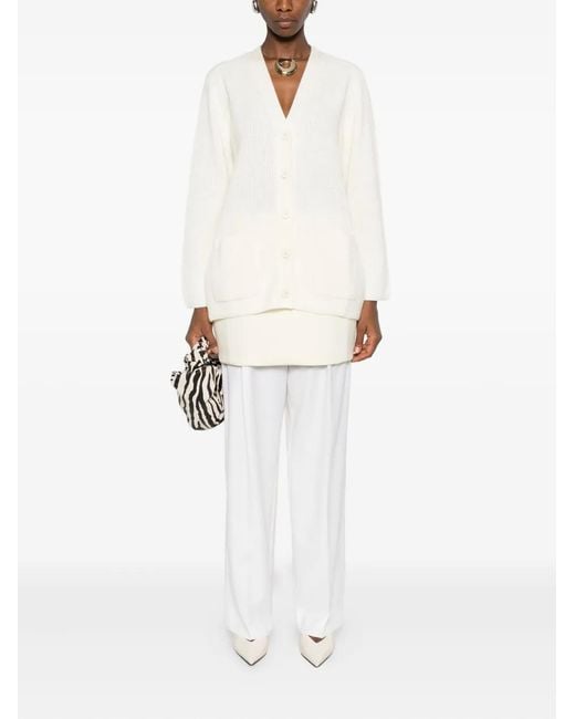 P.A.R.O.S.H. White Ribbed Patch-Pocket Cardigan