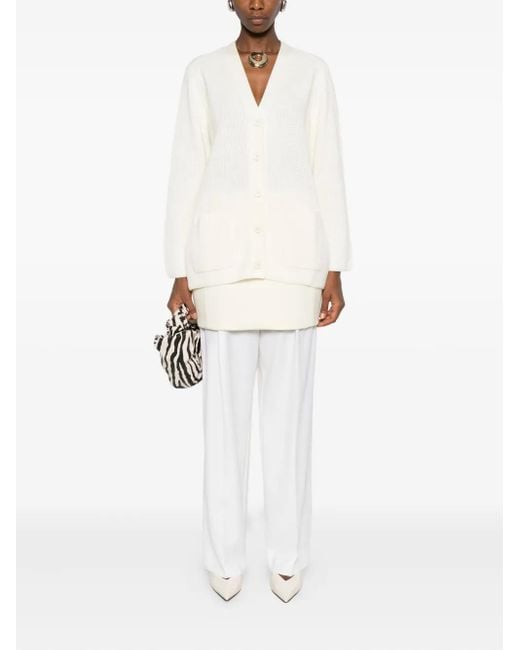 P.A.R.O.S.H. White Ribbed Patch-Pocket Cardigan