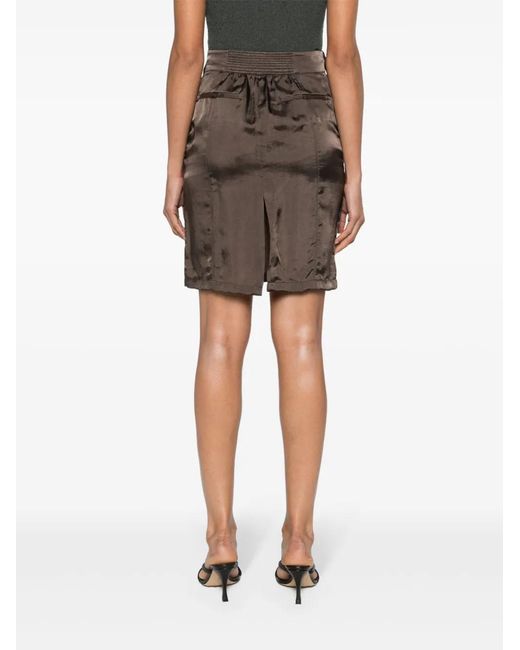 Saint Laurent Brown Button-Up Satin Miniskirt