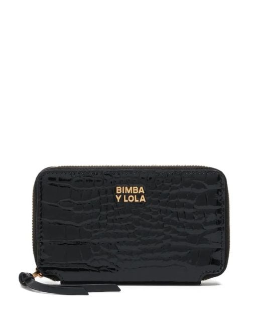 Bimba Y Lola Black Croc-Effect Patent Wallet