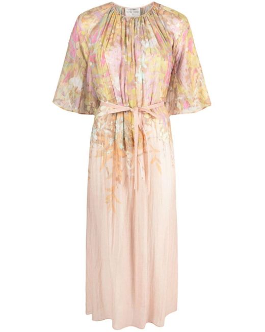 Forte Forte Pink Floral-print Pleated Belted Midi Dress