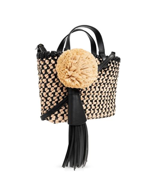 Ulla Johnson Black Lali Woven Tote Bag