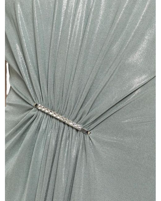 Nissa Green Ruched Metallic Stretch-Jersey Maxi Dress