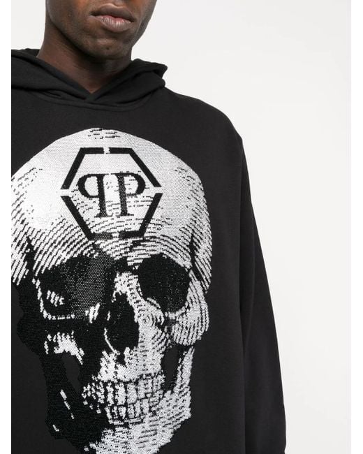 Philipp Plein Black Skull Logo-Print Hoodie for men