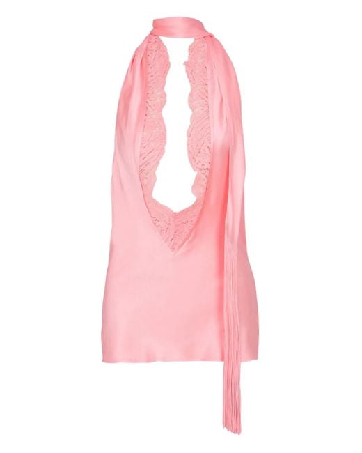 Balmain Pink Silk Halterneck Top