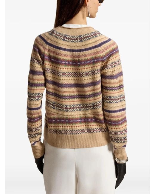 Polo Ralph Lauren White Fair Isle-Inspired Wool-Blend Cardigan