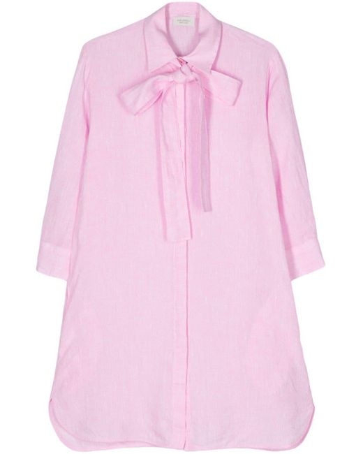 Mazzarelli Pink Pussy-bow Collar Linen Shirt