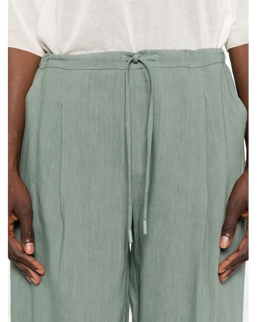 Marella Green Drawstring-Waist Pleated Trousers