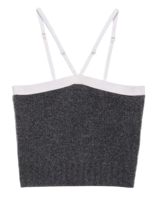 Prada Gray Adjustable Ribbed-Knit Top