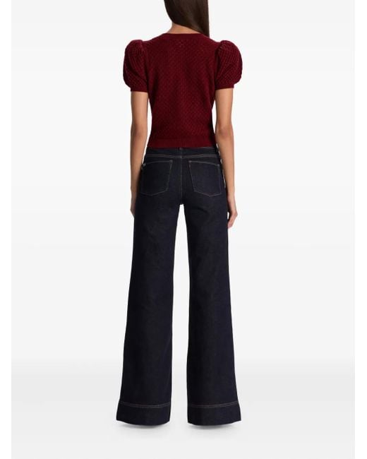 Alice + Olivia Red Sabine Puff-Sleeve Cardigan