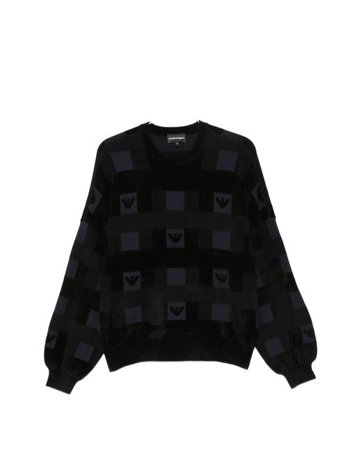 Emporio Armani Black Logo-Patterned Chenille Sweater