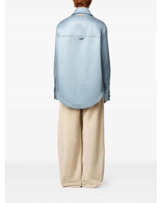 AMI Blue Ami De Coeur Button-Up Satin Jacket