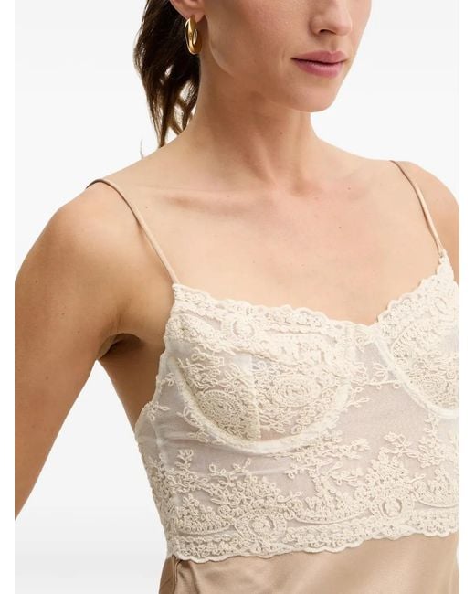 Top Con Panel De Encaje Bardot de color White