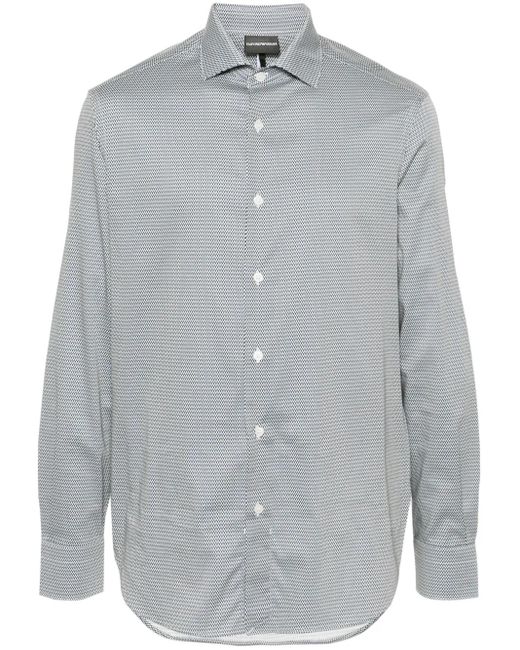 Emporio Armani Gray Geometric Print Poplin Shirt for men
