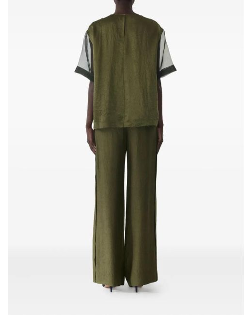 Jason Wu Green Asymmetric-Hem Crinkled T-Shirt