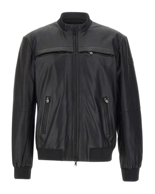 メンズ Peuterey スタンドカラーレザージャケット Black