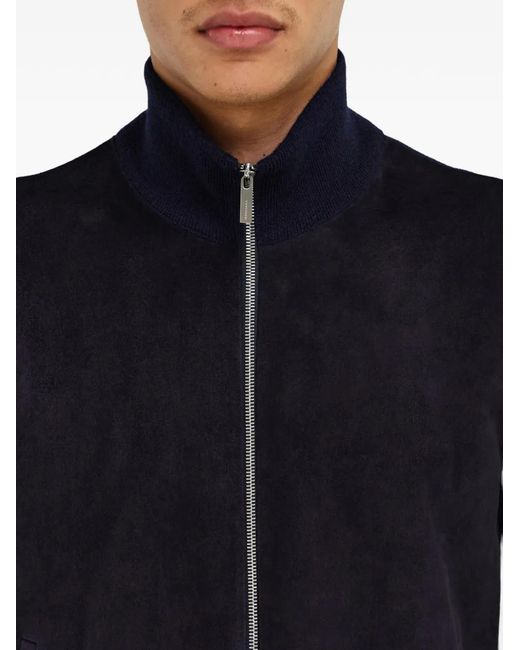 Ferragamo Blue Suede-Panelled Wool Jacket for men