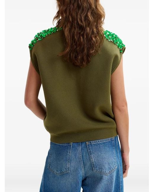 Essentiel Antwerp Green Beaded Polo Top