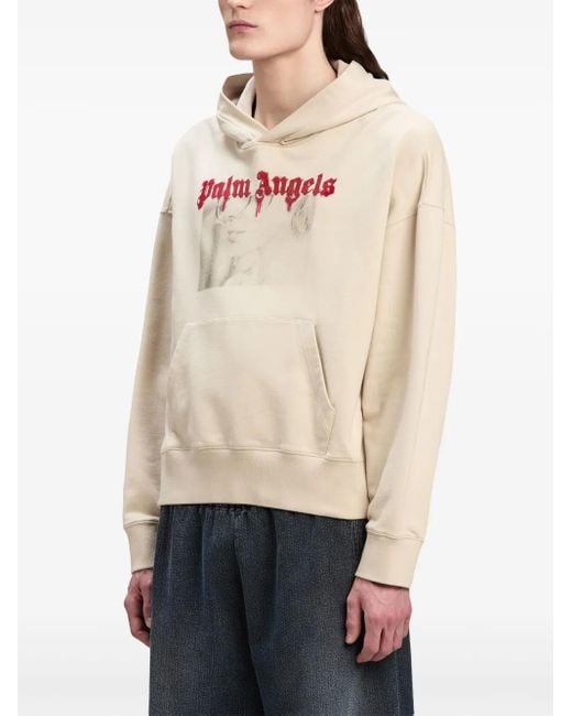 Palm Angels Natural Portrait-Print Cotton Hoodie for men