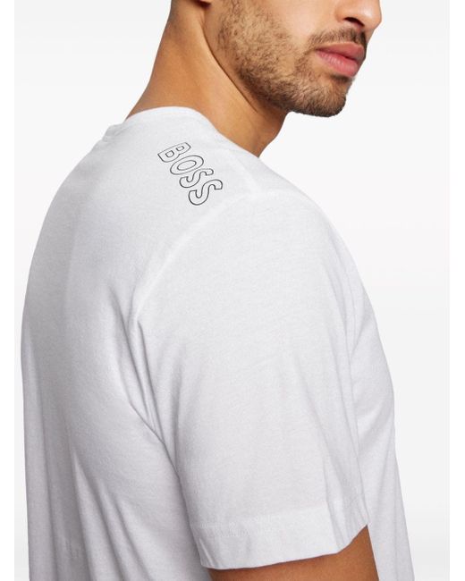 BOSS by HUGO BOSS Logo-print V-neck Cotton T-shirt in White for Men | Lyst