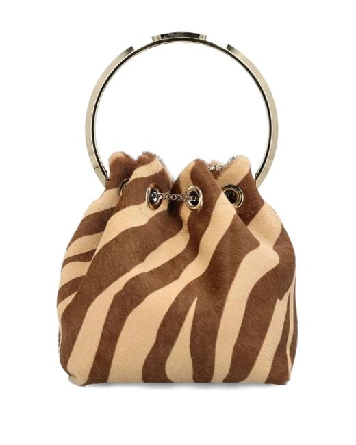 Jimmy Choo Brown Bon Bon Zebra-Print Ring-Handle Bag