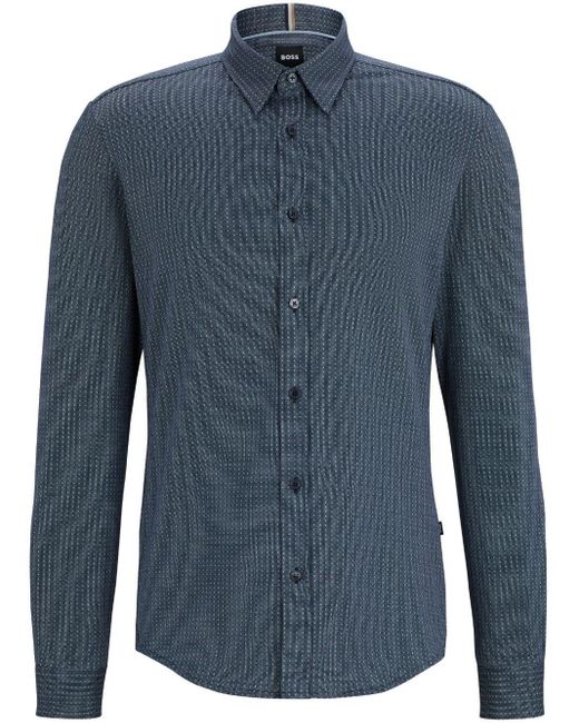 Chemise en coton à imprimé géométrique Boss pour homme en coloris Blue