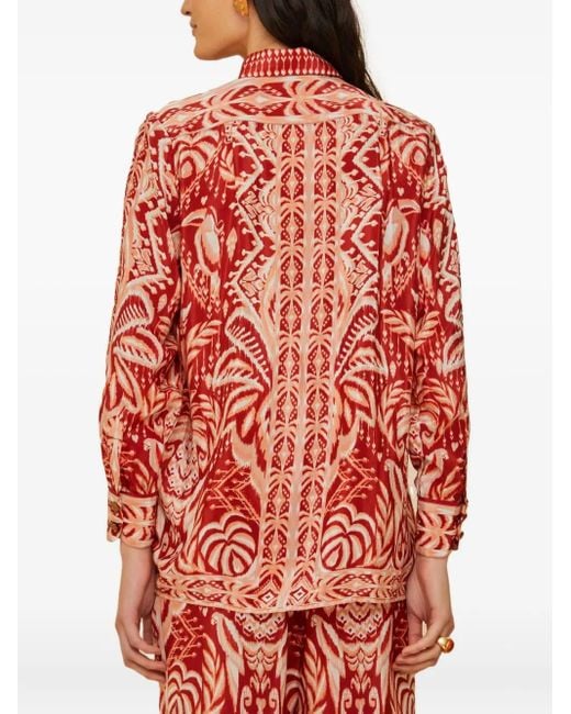 Farm Rio Red Buttoned Patterned Pajama Shirt