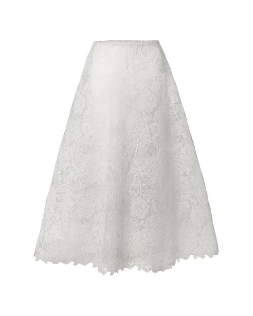 Carolina Herrera White Hydrangea Lace Midi Skirt