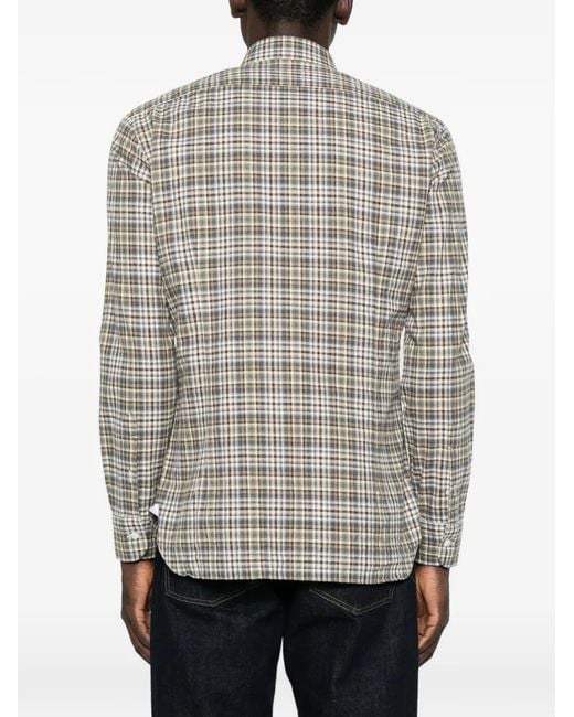 Barba Napoli Gray Check-Pattern Button-Down Shirt for men