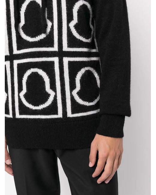 Moncler Black Logo-Intarsia Knitted Hoodie for men