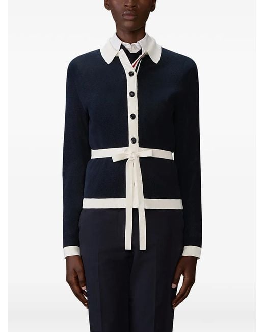 Thom Browne Blue Cardigan À Détail De Nœud